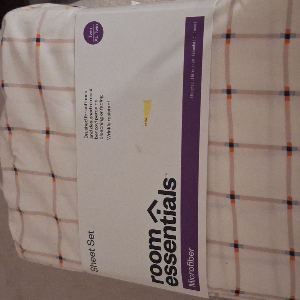 Room Essentials Microfiber Sheet Set with White and Orange Plaid
